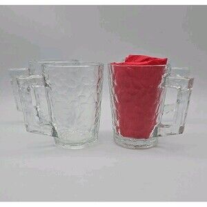 Arcoroc Pebbled Glass Mugs Pebble Pattern Coffee Tea Cup 4 Pcs France Vtg